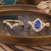 Elegant Pear-Cut 3 Prong Natural Tanzanite Engagement Ring Set